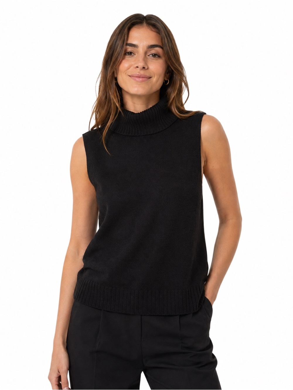 Splendid Sleeveless Turtleneck Sweater Black